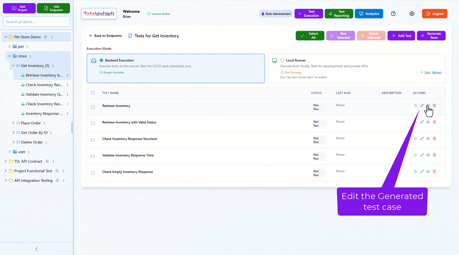 Execute Tests with AI-Based Validation Automatically validate payloads, status codes, schema rules, and business logic with AI-driven assertions. Easy Test Cases Execution and Debugging Easy Data Driven Test Cases Comprehensive Test Coverage Schedule based Multi Enviroment testing